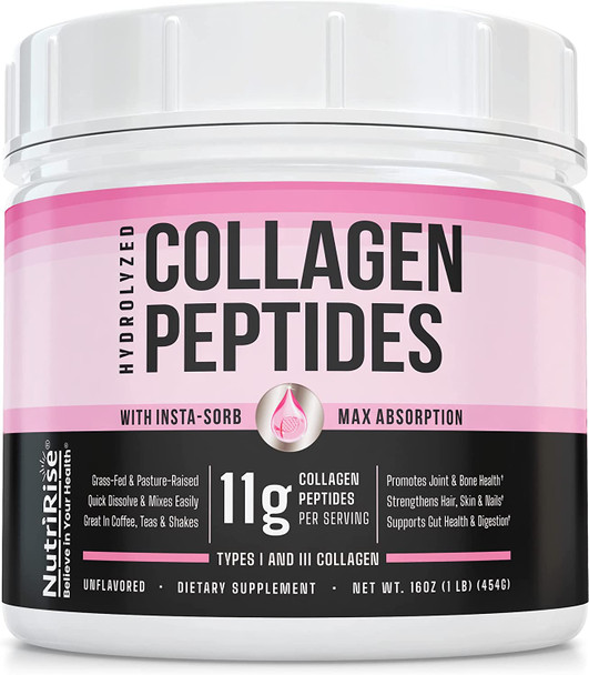 Collagen InstaSorb Peptides - Superior Mixability & Enhanced Absorption: Nails + Hair Growth - Keto Protein Powder, Joint Supplement, Soothes Digestion - Gluten Free Grass-Fed Pasture Raised