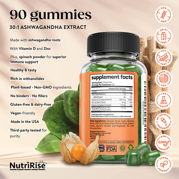 High Potency Ashwagandha Gummies - 30:1 Concentrated Root Extract Equivalent to 2250 mg: Natural Relaxation, Sleep & Immunity Support with Vitamin D, Zinc & Spinach Powder Superfood High Potency Ashwagandha Gummies - 30:1 Concentrated Root Extract Equivalent to 2250 mg: Natural Relaxation, Sleep & Immunity Support with Vitamin D, Zinc & Spinach Powder Superfood