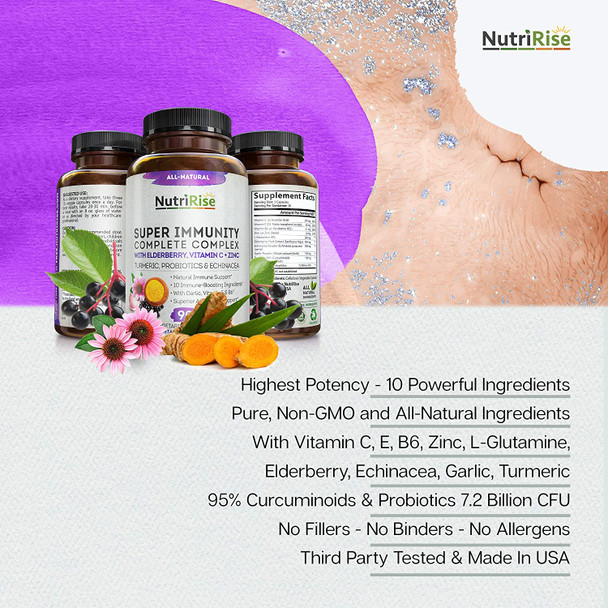 Immune Support + Black Seed Oil: Ultimate Immune System Booster Bundle - Naturally Rich in Omega 3 for Hair Growth, Skin & Nails - Gluten-Free Made with Vitamins C, B & E, Elderberry, Turmeric & More