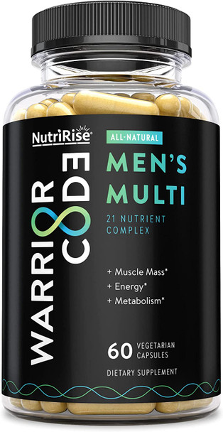 NutriRise Warrior Code Mens Multi - 60ct - Multivitamin & Mineral Supplement for Men. Plant-Powered Formula, Vitamins A, C, D3, B, Zinc for Energy, Immune Support, Muscle Recovery & Hair Growth