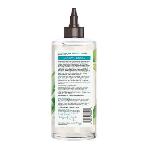 Carols Daughter Wash Day Delight Love at First Wash Water To Foam Sulfate Free Shampoo with Aloe and Micellar Water, Paraben Free, Silicone Free, Micellar Shampoo for Kinky, Curly Hair, 16.9 fl oz