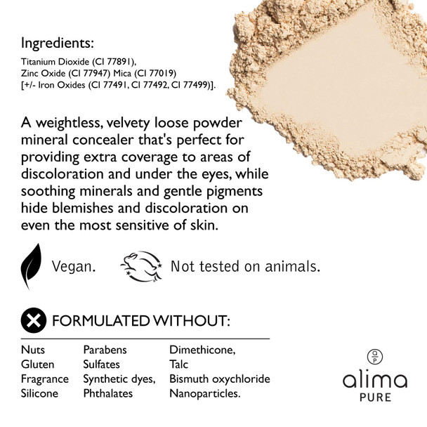 Alima Pure - Full Coverage Concealer Makeup - Velvety Loose Powder Mineral Concealer Under Eye Concealer for Dark Circles or Concealer Full Coverage with Soothing Minerals and Gentle Pigments - Sand .08 oz/ 2.5 g