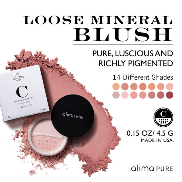 Alima Pure Loose Mineral Blush, Powder Blush Makeup, Cheek Tint Face Blushes with Satin Matte Finish, Pink Blush Makeup, Talc Free Blush, Natural Blush for cheeks Vegan Blush .15 oz/ 4.5 g