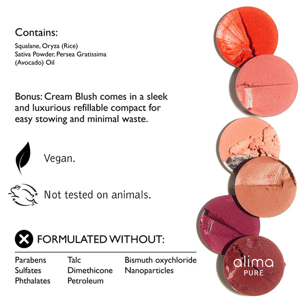 Alima Pure Cream Blush for Cheeks, Creamy Tint Pink Blush Makeup Talc Free Blush, Lip and Cheek Tint Face Blushes with Satin Matte Finish, Natural Blush for Cheeks Vegan Blush (6 Shades) Crush