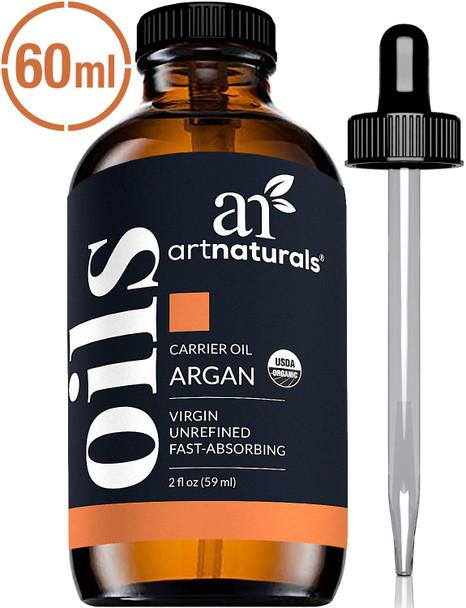 ArtNaturals Organic Moroccan Argan Oil – 2 Fl Oz - Pure Virgin Cold Pressed Serum – for Hair, Face, Cuticle, Nail and Skin Care – From Dry Damaged to Glamorous – Anti Aging, Anti Wrinkle treatment