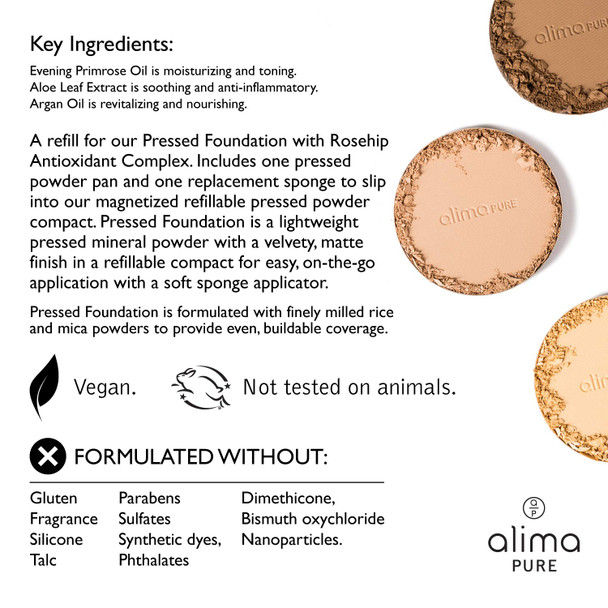 Alima Pure Pressed Foundation with Rosehip Antioxidant Complex Refill - Pressed Powder- Mineral Powder Foundation | Ginger