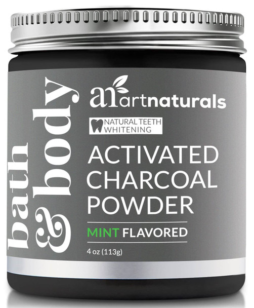 ArtNaturals Teeth Whitening Activated Charcoal Powder - (4 Oz / 113g) Coconut Charcoal Natural toothpaste whitener, Non-Abrassive Whitening - Fluoride Free - Stain Remover - Mint Flavored