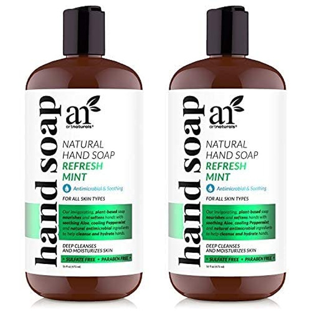 Artnaturals Hand Soap Wash 16 Fl Oz - Natural Liquid Wash with Moisturizing Aloe Vera & Peppermint Scent for Healthy Hydrating Hands - 2 Pack