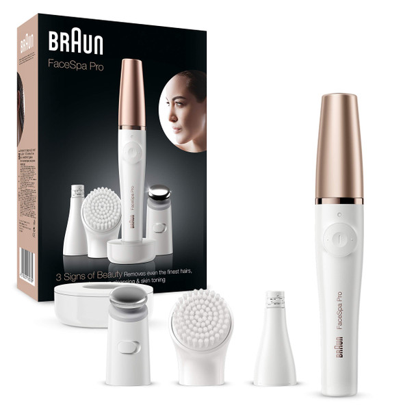 Braun Face Epilator Facespa Pro 911, Facial Hair Removal for Women, 3 in 1 Epilating, Cleansing Brush and Skin Toning with 3 extras