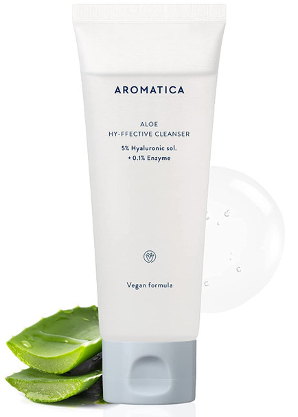 AROMATICA Aloe Hy-ffective Cleanser 5% Hyaluronic sol. + 0.1% Enzyme 120 ml / 4.06oz | Fragrance-free | Hydrating Cleanser wi/ Hyaluronic Acid | Daily Moisturizing Cleanser For Sensitive & Dry Skin | Korean Skincare