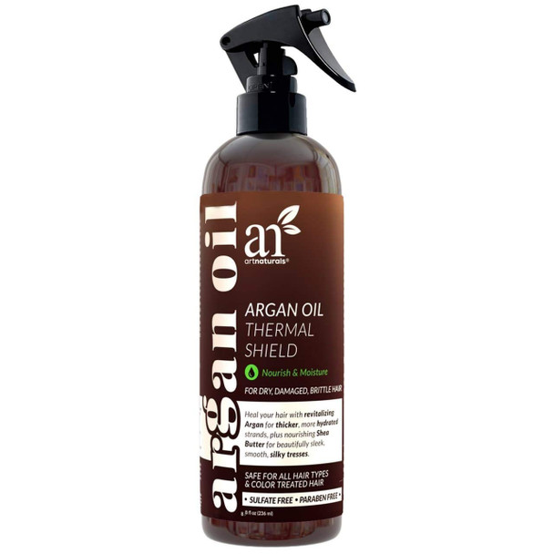 ArtNaturals Thermal Hair Protector Spray - (8 Fl Oz / 236ml) - Heat Protectant Spray against Flat Iron Heat - Argan Oil Preventing Damage, Breakage and Split Ends - Sulfate Free