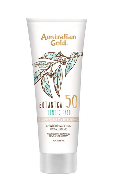 Australian Gold Botanical Sunscreen Tinted Face BB Cream SPF 50, 3 Ounce | Fair-Light | Broad Spectrum | Water Resistant | Vegan | Antioxidant Rich