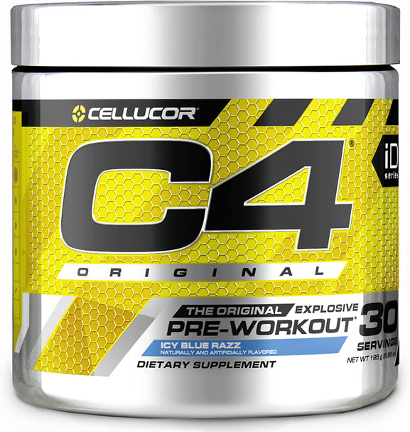 C4 Original Pre Workout Powder ICY Blue Razz Sugar Free Preworkout Energy for Men & Women 150mg Caffeine + Beta Alanine + Creatine - 30 Servings (Packaging May Vary)