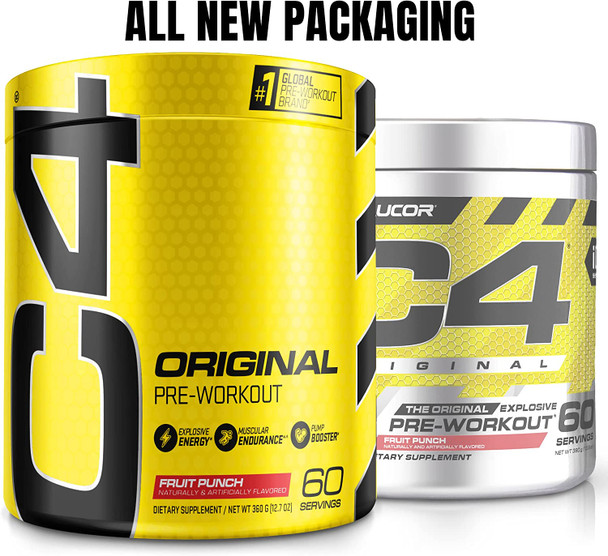 C4 Original Pre Workout Powder Fruit Punch - Vitamin C for Immune Support - Sugar Free Preworkout Energy for Men & Women - 150mg Caffeine + Beta Alanine + Creatine - 60 Servings