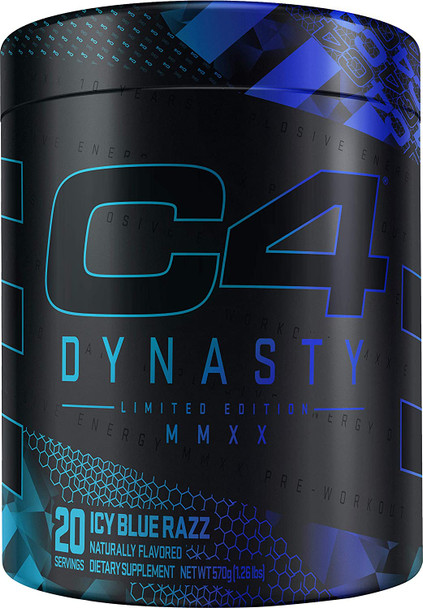C4 Dynasty MMXX Pre Workout Powder ICY Blue Razz | Preworkout Energy Supplement for Men & Women | 350mg Caffeine + 6.4g Beta Alanine | 20 Servings