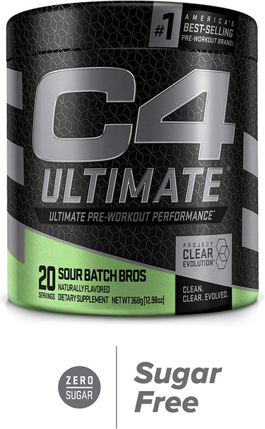 C4 Ultimate Pre Workout Powder Sour Batch Bros - Sugar Free Preworkout Energy Supplement for Men & Women | 300mg Caffeine + 3.2g Beta Alanine + 2 Patented Creatines - 20 Servings