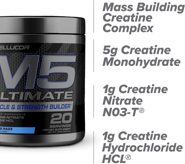 Cellucor M5 Ultimate Post Workout Powder Fruit Punch, Muscle & Strength Building Supplement, Creatine Monohydrate + Creatine Nitrate + Creatine HCL + HMB, 20 Servings, 8.6 Ounce