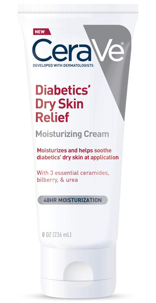 CeraVe Moisturizing Cream for Diabetics Dry Skin | 8 Ounce | Urea Cream with Bilberry for Cracked Skin | Fragrance & Paraben Free