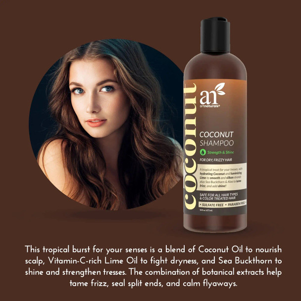 artnaturals Coconut-Lime Daily Shampoo – 16 Fl Oz - Professional Deep Hydrating Moisturizing For Curly Fine Oily Dry Damaged and Color Treated Hair