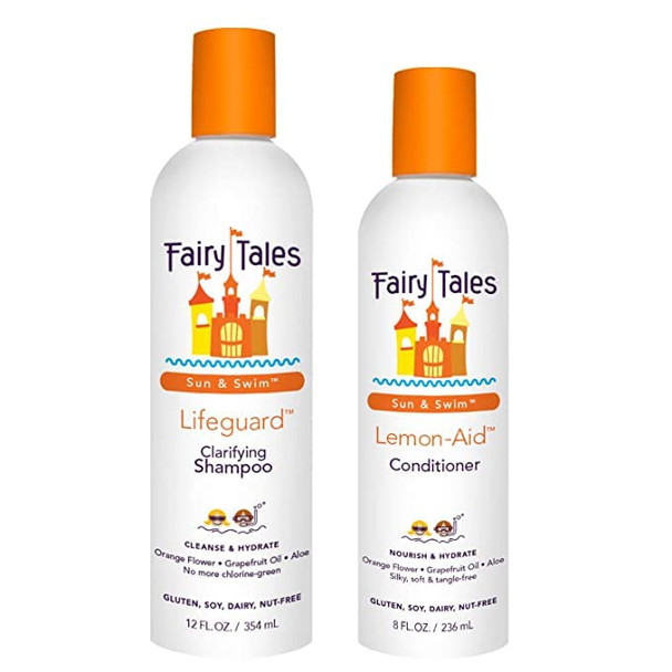 Fairy Tales Swim Shampoo 12oz and Conditioner 8oz for Kids | Made with Natural Ingredients in the USA | Chlorine Removal Swimmer Shampoo 12oz and Conditioner 8oz for Kids | No Parabens, Sulfates, or Synthetic dyes