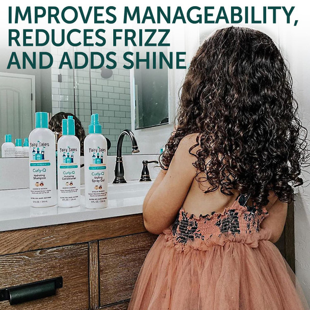 Fairy Tales Curly-Q (Curly Hair Gel) Daily Kid Styling Spray Gel - For Curly Hair - Paraben Free, Sulfate Free, Gluten Free, Nut Free - 8oz