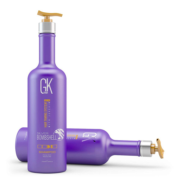 GK HAIR Global Keratin Silver Bombshell Purple Shampoo (24 Fl Oz/710ml) For Blonde, Platinum, Ash, Silver & Gray Hair Moisturizes Dry & Damaged Removes Yellow Brassy Tones