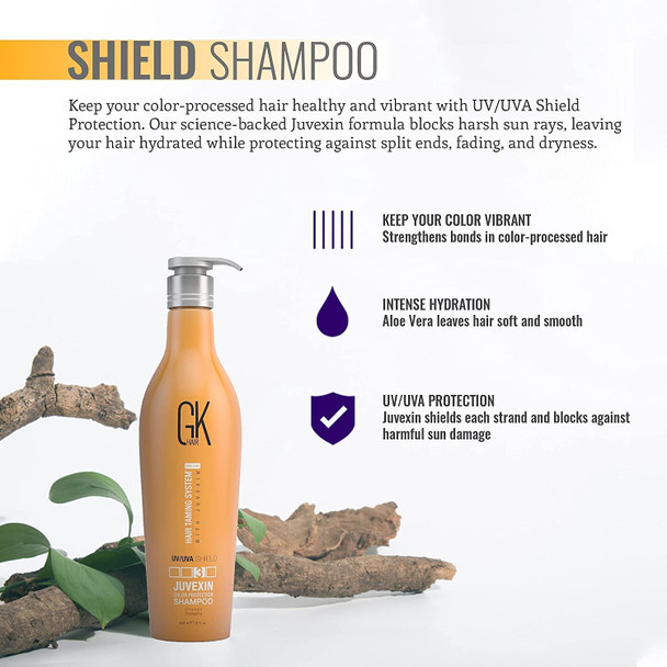 GK HAIR Global Keratin Colored Shield Shampoo (22 Fl Oz/650ml) - Deep Cleansing Moisturizing Heat Protection for Color Treated Dry Damaged Curly Frizzy HAIR - Sulfate Free