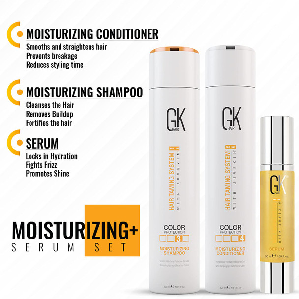 GK HAIR Global Keratin Moisturizing Shampoo and Conditioner Sets (10.1 Fl Oz/300ml) with Anti Frizz Serum Argan Oil (1.69 Fl Oz/50ml) for Dry Damaged Repair- All Hair Types Sulfate Paraben Free Unisex