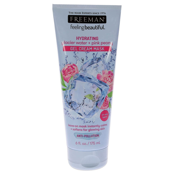 Freeman Hydrating Gel Cream Facial Mask, Moisturizing, Softening, and Calming Beauty Face Mask with Glacier Water and Pink Peony, 6 oz