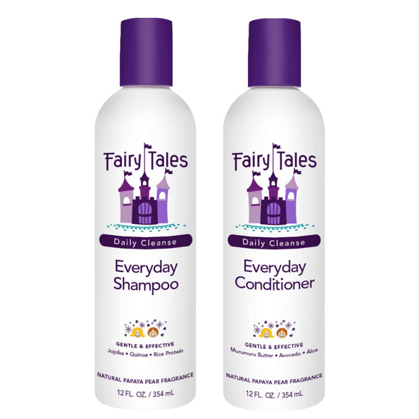 Fairy Tales Daily Cleanse Everyday Kids Shampoo + Conditioner set - Gentle Natural Defining Shampoo and Conditioner Tangle Free12 oz Conditioner