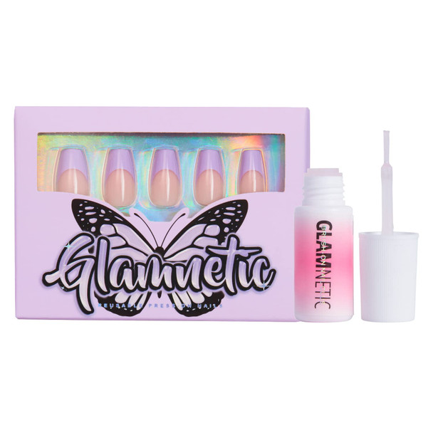 Glamnetic Purpsicle Press On Nails and Brush On Nail Glue | Glossy Short Coffin Nails | Mess Free, Brush Tip Applicator | 30 Nails with Glue