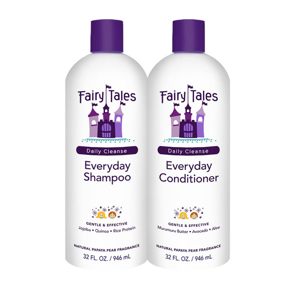 Fairy Tales Daily Cleanse Everyday Kids Shampoo + Conditioner set - Gentle Natural Defining Shampoo and Conditioner, Tangle Free, Moisturizing and Hydrating Formula, Paraben Free - 32 oz Shampoo and 32 oz Conditioner