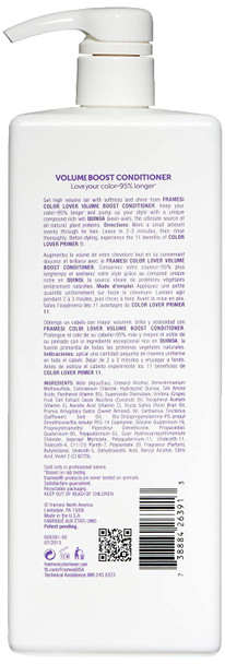 Framesi Color Lover Volume Boost Conditioner, 33.8 fl oz, Sulfate Free Volumizing Conditioner with Quinoa and Coconut Oil, Color Treated Hair