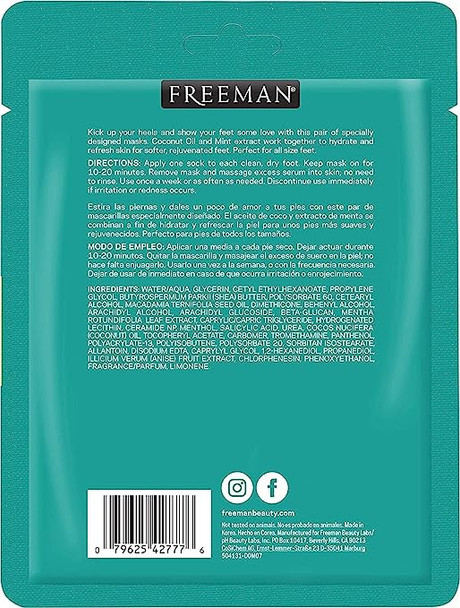 Freeman Flirty Feet Booties Mask, Coconut and Mint Extract, Hydrates and Refreshes Feet, Rejuvenating, For All Sized Feet, 6 Count