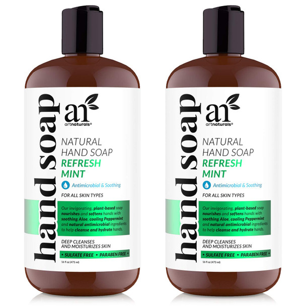 Artnaturals Liquid Hand Soap 2 x 16 Fl Oz, Peppermint Scented Natural Healthy Hydrating Hand wash with Aloe Vera, Protect Hands from Germs Infection and antimicrobial & Moisturizing for all skin type