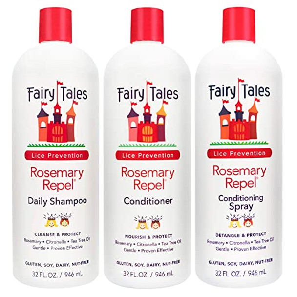 Fairy Tales Rosemary Repel Daily Kids Shampoo, Cream Conditioner & Conditioning Lice Spray Refill Trio for Lice Prevention