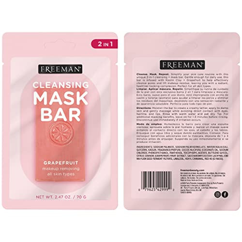 Freeman Facial Mask Bar Bundle for Pore Cleansing, Hydrating & Makeup Removal, Infused with Sulphur, Aloe, Grapefruit & Kaolin Clay, Assorted, 3 Count