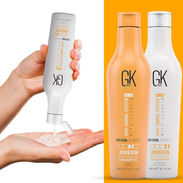 Global Keratin GK HAIR Shield Shampoo and Conditioner Duo (240ml/ 8.11 fl. oz) | Cashmere Hair Smoothing Cream (50ml/ 1.69 fl. oz)