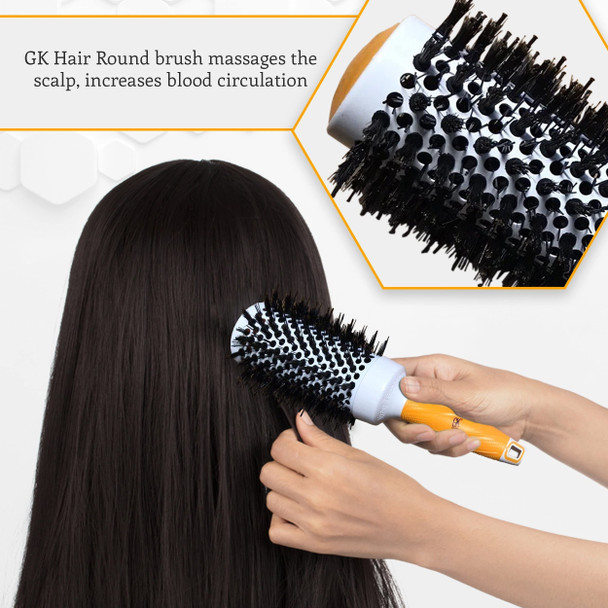 GK HAIR Global Keratin Professional Large Thermal Extra Round Brush 53mm Ceramic Coated Barrel Anti Static Frizz Control Blow Drying Styling Detangling for Long Short Curly Tangle Straight Hair Unisex