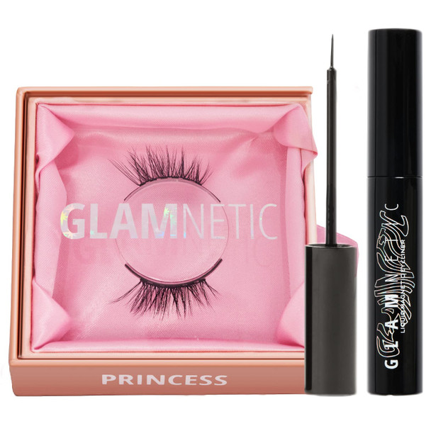 Glamnetic Princess Magnetic Eyelashes with Black Liquid Eyeliner | 60 Wears Reusable Faux Mink Lashes with Waterproof All-Day Hold Liner