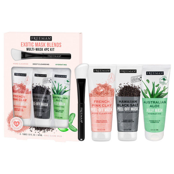 Freeman Face Mask Exotic Blends Variety Pack, Pore Cleansing Clay and Charcoal Peel Off, Hydrating Aloe Jelly, Skincare Beauty Masks, 3 Piece Set