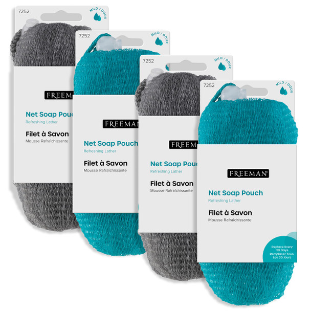Freeman Net Soap Pouch, Exfoliating Mesh Body Scrubber, Bath & Shower Pouf Removes Dead Skin, Dirt, & Impurities, for Soap Bars, Mild Exfoliation, Self-Tan Prep, 1 Count
