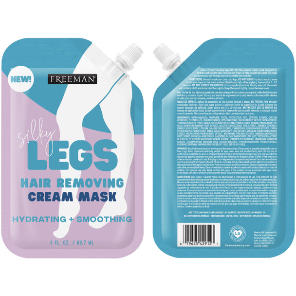 FREEMAN Silky Legs Exfoliating, Smoothing, and Hydrating Hair Removal Mask Bundle, Coconut and Argan Oil, Gently Removes Hair, Soft and Silky Legs, 6 Count