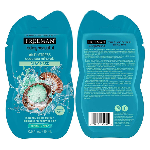 Freeman Facial Mask Variety Pack: Oil Absorbing and Anti Stress Clay, Detoxifying Charcoal Mud, Clearing Peel Off, Hydrating Gel Cream Beauty Face Masks, 6 count¦