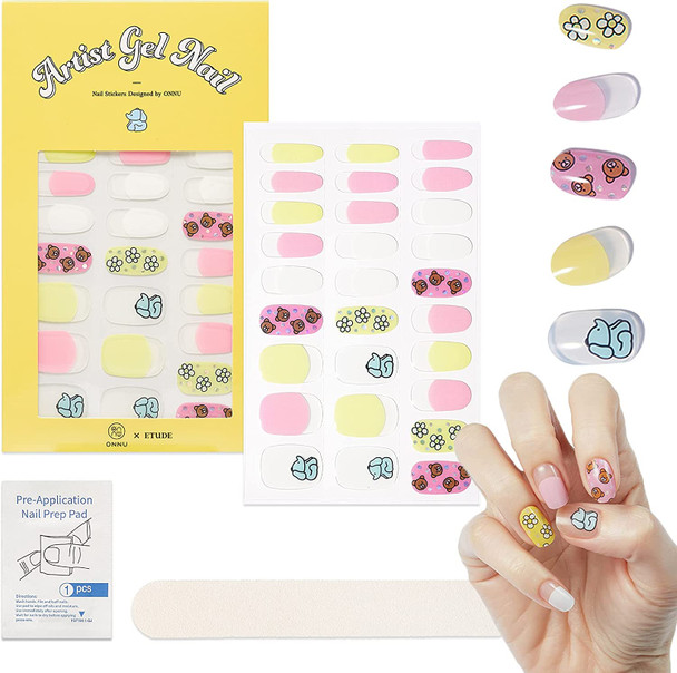 Etude Artist Gel Nail Sticker #1 Love Bebe Self Gel Nail Sticker | Easy & Simple to Use | Included 28 Stickers+Nail File+ Prep Pad 1ea | Cute Design with Charming Illusts | All Sized Nails