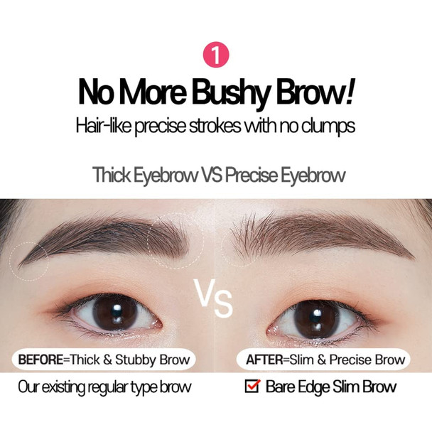 ETUDE Bare Edge Brow Pencil 03 Grey Brown | A hexagon-shaped slim brush that delicately coats every strand of eyelashes | Brow Mascara | Zero Clump & No Bushy Brows