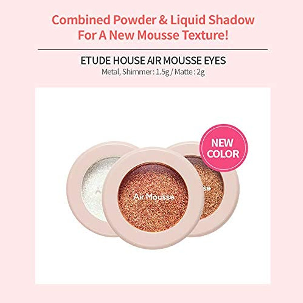 ETUDE Air Mousse Eyes (#OR201 Dancing Coral)(21AD) | Metal Glitter Eyeshadow That Gives Out a Dazzling Sparkle Effect with Different Types of Pearls | K-beauty