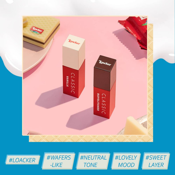 Etude X Loacker Makeup Collection Sweet Layer Tint | Lovely Mood Neutral Tone |sweeter And Lighter Loacker Wafer Tint | Thin And Light Texture Lip Stain | Soft And Smooth Finish | K- Beauty (02 Napolitaner)