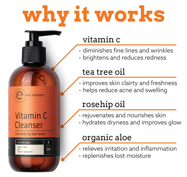 Eve Hansen Vitamin C Cleanser and Moisturizer Set | Natural Vit C Face Wash (8 oz) for a Deep Clean | 1X Brightening Moisturizer (4 oz) for All Skin Types