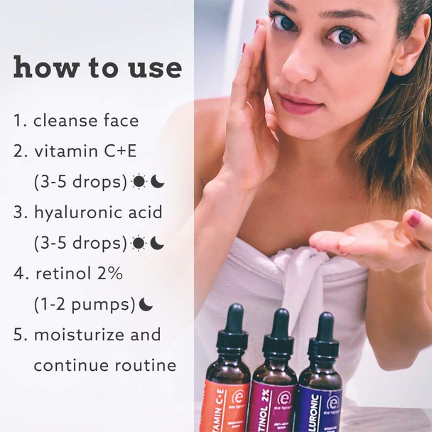 Eve Hansen Anti-Aging Serum Set + Vitamin C Skincare Basics: Vitamin C Serum, Hyaluronic Acid Serum, Retinol Serum for Face (3x1oz) | Vitamin C Cleanser Face Wash (8oz) | Vitamin C Night Cream 2 oz
